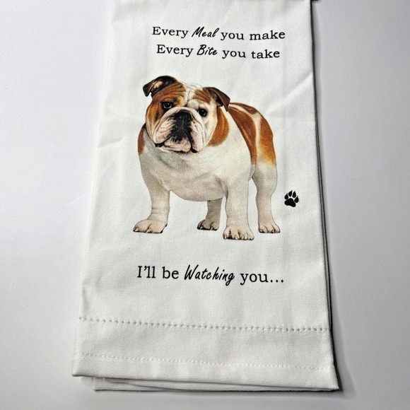 Funny Bulldog Kitchen Towel – "I'll Be Watching You" Dog Print 18"x26" - Picture 1 of 5